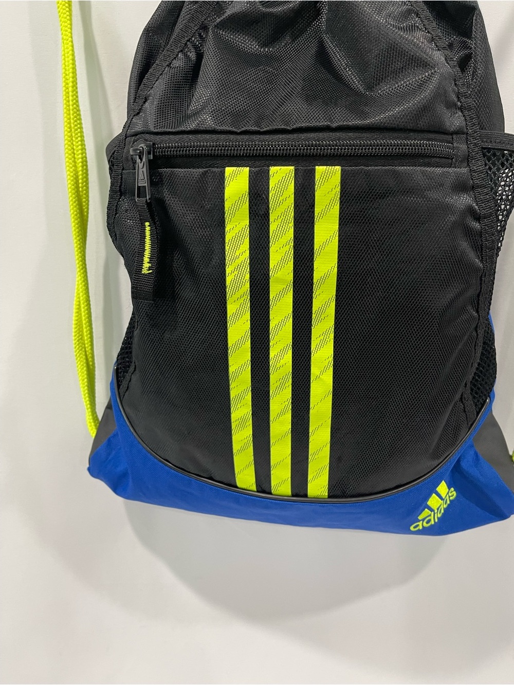 Adidas Neon Yellow & Blue Drawstring Backpack - Picture 5 of 5